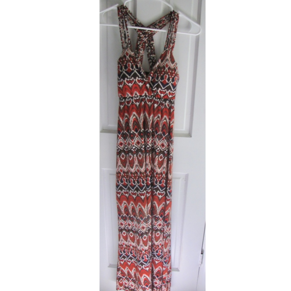 Orange tribal pattern maxi dress